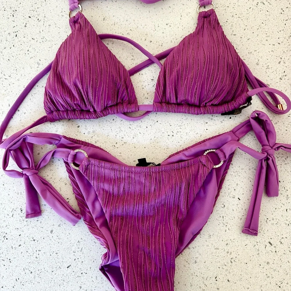 Dolcessa Purple Tie-Side Bikini Set